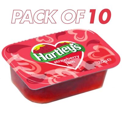10 x Hartleys Strawberry Jam 20g Mini Jar - Sweet Fruit Spread for Single Use