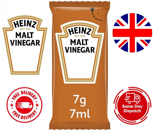 10 x Heinz Malt Vinegar Sachets - Tangy & Tasty, Perfect for Travel & Snacks