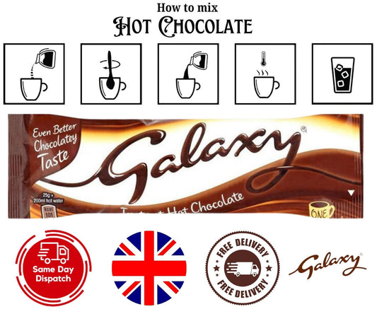 10 x Galaxy Instant Hot Chocolate Drink Powder - Individual Single Serve Sachet